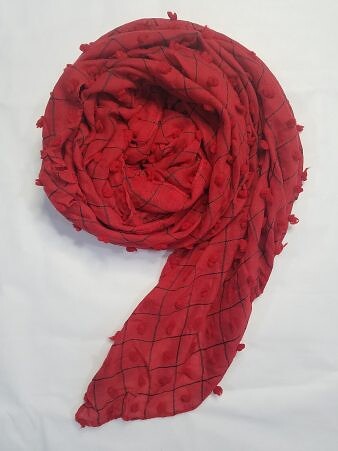 Checks and Tassels with Bubbles Lawn Scarf - Red Checks and Tassels with Bubbles Lawn Scarf - Red