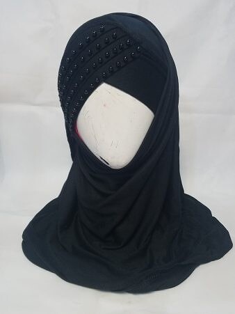 Cross Over Instant Hijabs with Pearls - Black