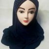 Cross Over Instant Hijabs with Pearls – Navy Blue – Front Picture