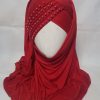 Cross Over Instant Hijabs with Pearls – Red – Front Picture