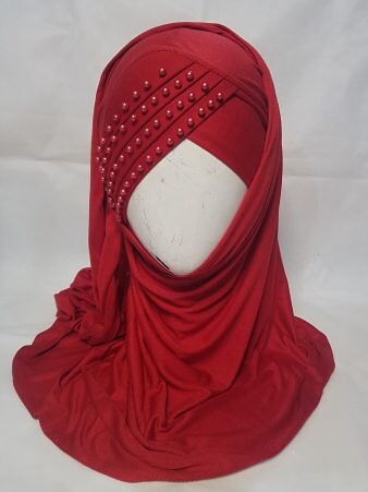 Side Parting Pearls Ready to Wear  - Red