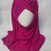 Cross Over Instant Hijabs with Pearls – Shocking Pink – Front Picture