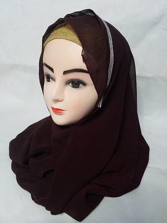 Fancy Two Loops Chiffon Instant Hijab - Brown