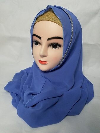 Fancy Two Loops Chiffon Instant Hijab - Denim Blue