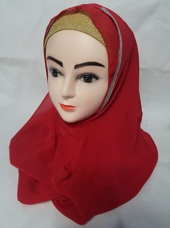 Fancy Two Loops Chiffon Instant Hijab - Red