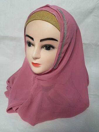 Fancy Two Loops Chiffon Instant Hijab - Rosy Pink