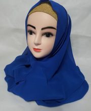 Fancy Two Loops Chiffon Instant Hijab - Royal Blue