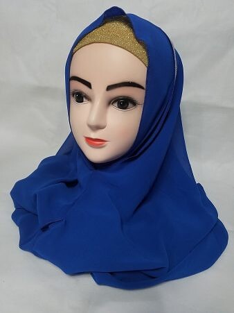 Fancy Two Loops Chiffon Instant Hijab - Royal Blue
