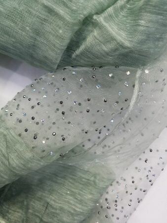 Organza with Dew Drops - Forest Green