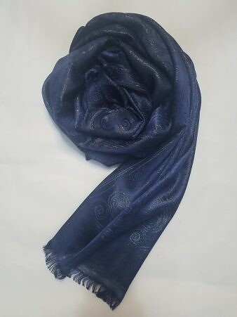 Self-Printed Shimmer Viscose Scarf - Navy Blue