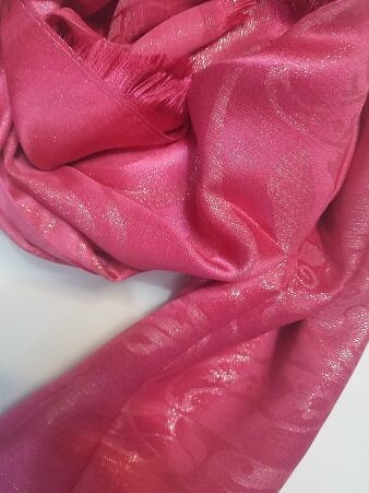 Self-Printed Shimmer Viscose Scarf - Shocking Pink