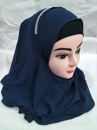 Fancy Two Loops Chiffon Instant Hijab - Navy Blue