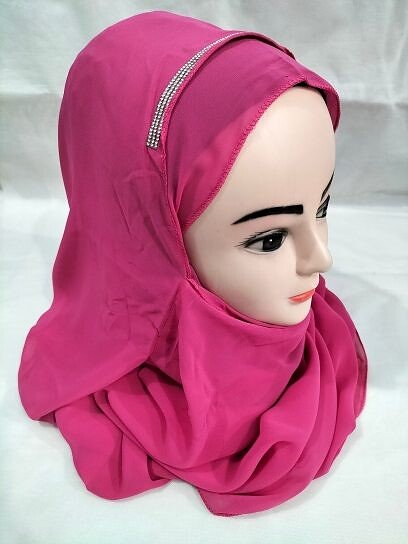 Fancy Two Loops Chiffon Instant Hijab - Shocking Pink