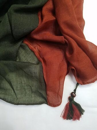 Reversible Maxi Lawn Scarf - Olive Green and Brown