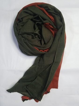 Reversible Maxi Lawn Scarf - Olive Green and Brown