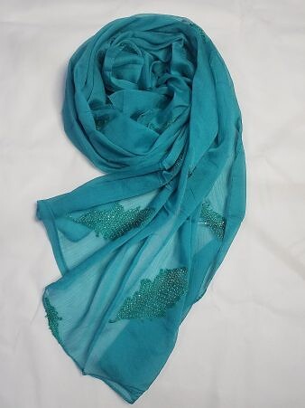Leaf Silk Chiffon Scarf - Aqua Green Leaf Silk Chiffon Scarf - Aqua Green