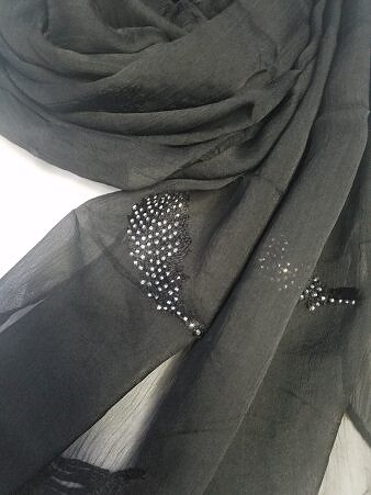 Leaf Silk Chiffon Scarf - Black Leaf Silk Chiffon Scarf - Black