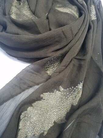 Leaf Silk Chiffon Scarf - Brown Leaf Silk Chiffon Scarf - Brown