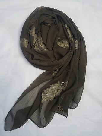 Leaf Silk Chiffon Scarf - Brown Leaf Silk Chiffon Scarf - Brown