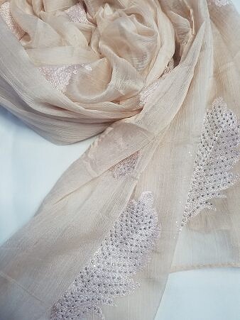 Leaf Silk Chiffon Scarf - Fawn