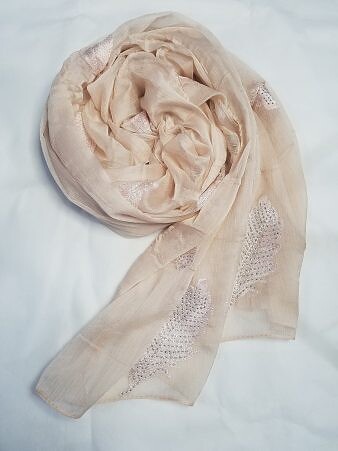 Leaf Silk Chiffon Scarf - Fawn