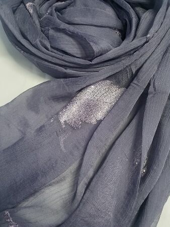 Leaf Silk Chiffon Scarf - Iris Purple