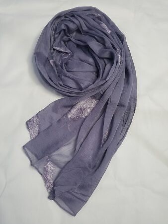 Leaf Silk Chiffon Scarf - Iris Purple