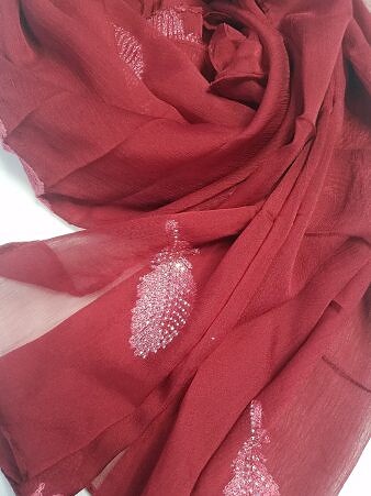 Leaf Silk Chiffon Scarf - Maroon