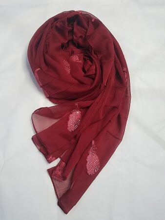 Leaf Silk Chiffon Scarf - Maroon