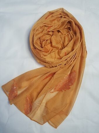 Leaf Silk Chiffon Scarf - Mustard Leaf Silk Chiffon Scarf - Mustard