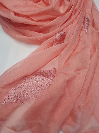 Leaf Silk Chiffon Scarf - Peach Leaf Silk Chiffon Scarf - Peach
