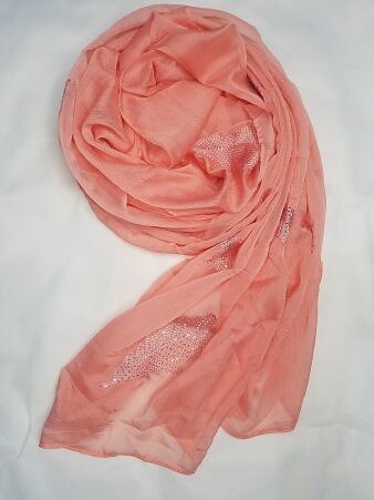 Leaf Silk Chiffon Scarf - Peach Leaf Silk Chiffon Scarf - Peach