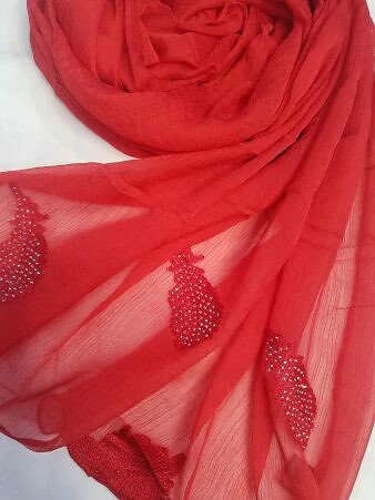 Leaf Silk Chiffon Scarf - Red
