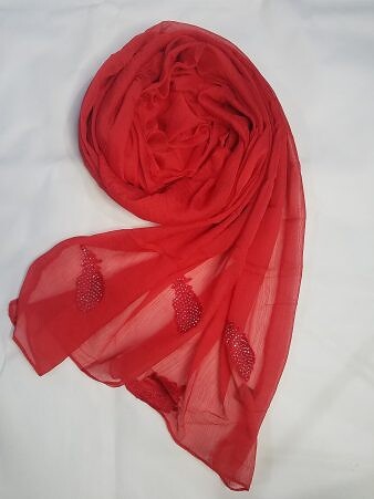 Leaf Silk Chiffon Scarf - Red