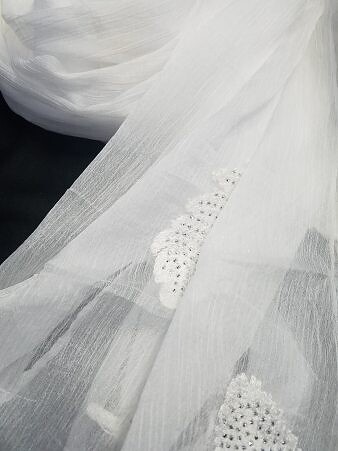 Leaf Silk Chiffon Scarf - White Leaf Silk Chiffon Scarf - White