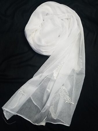 Leaf Silk Chiffon Scarf - White Leaf Silk Chiffon Scarf - White