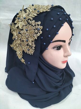 Pearl Ready to Wear with Golden Bunch - Navy Blue