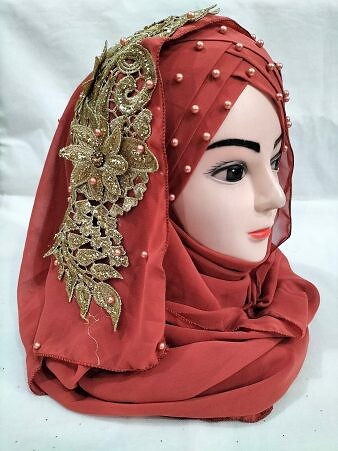 Pearl Ready to Wear with Bunch - Rust Brown