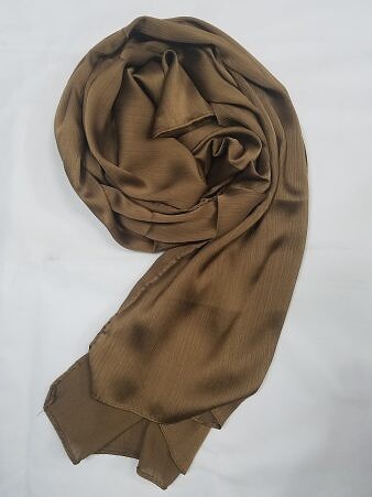 Plain Satin Silk Scarf - Brown Plain Satin Silk Scarf - Brown