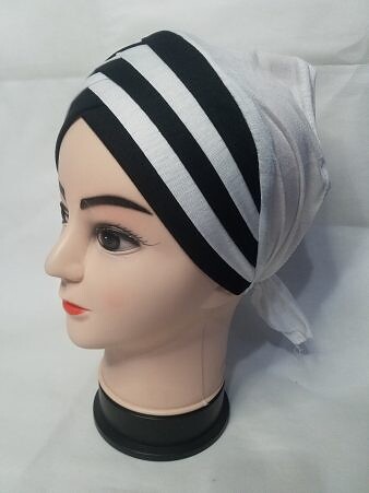 Criss Cross Multi Color Tie Back Bonnet - White and Black Criss Cross Multi Color Tie Back Bonnet - White and Black