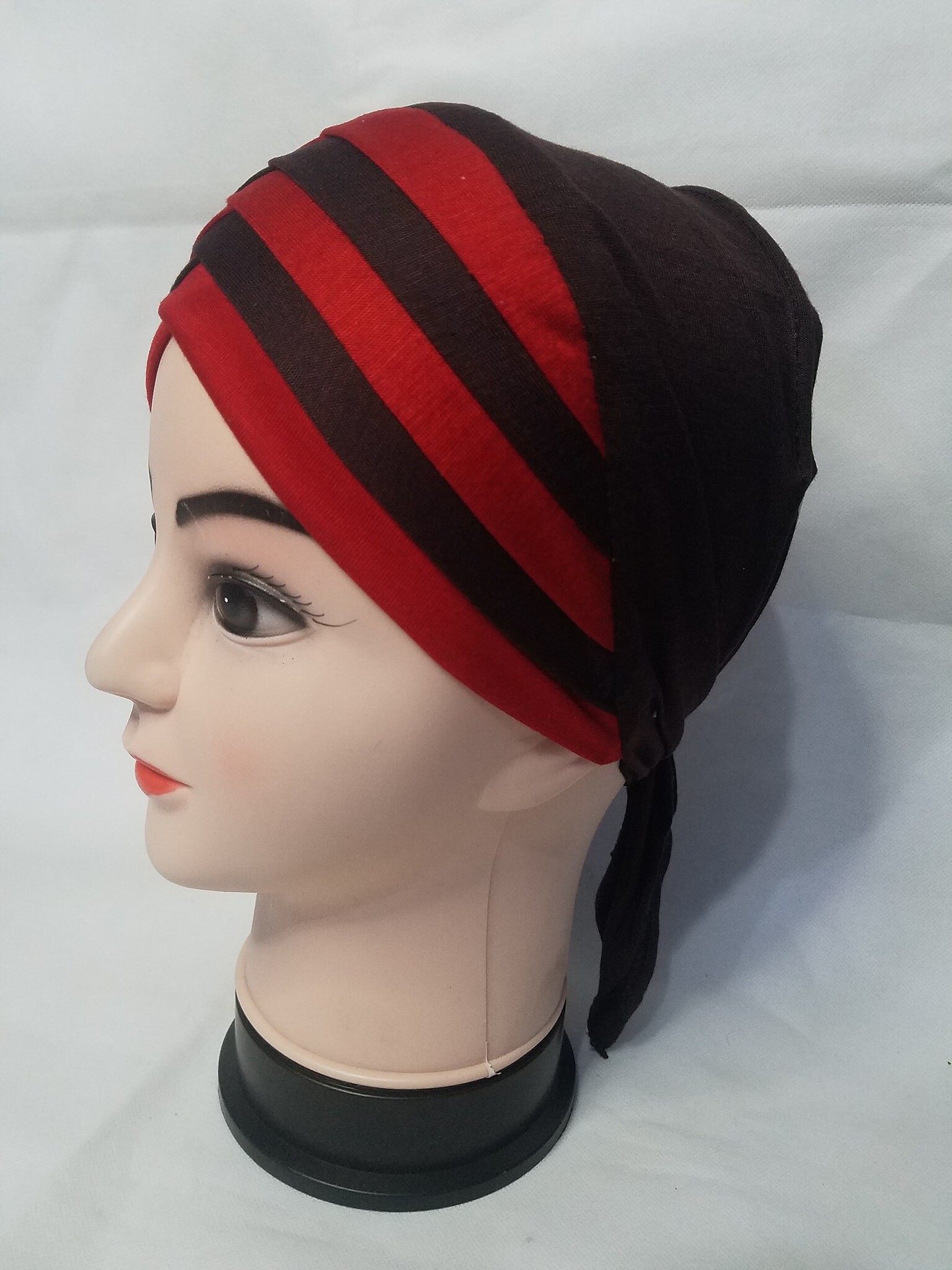 Criss Cross Multi Color Tie Back Bonnet - Brown and Red - SuZain Hijabs