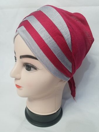 Criss Cross Multi Color Tie Back Bonnet - Grey and Pink