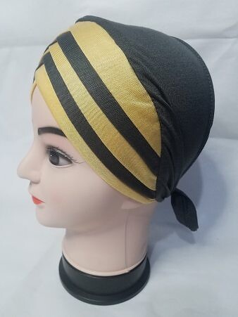 Criss Cross Multi Color Tie Back Bonnet - Yellow and Grey Criss Cross Multi Color Tie Back Bonnet - Yellow and Grey