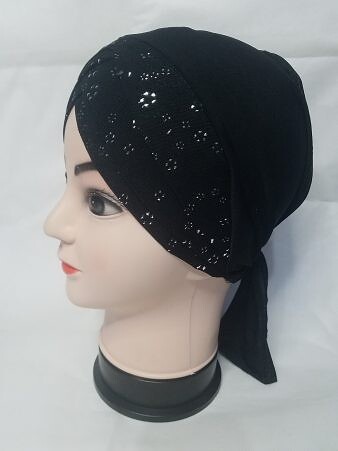 Criss Cross Tie Back Bonnet with Floral Drops - Black Criss Cross Tie Back Bonnet with Floral Drops - Black