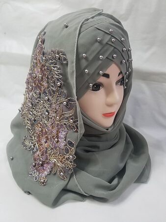 Pearl Ready to Wear with Bunch - Olive Green