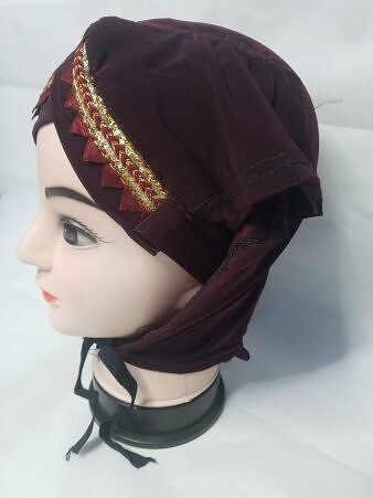 Side Parting Cap with Lace - Burgundy