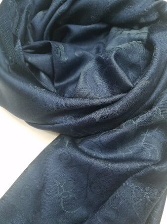 Silk Printed Scarf - Navy Blue