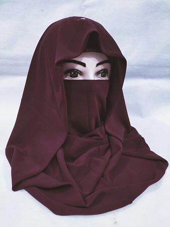 Plain Niqab Ready to Wear - Burgundy