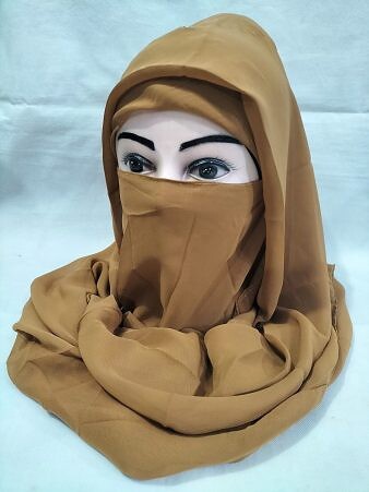 Plain Niqab Ready to Wear - Caramel Brown