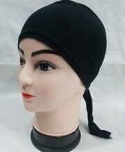 Plain Tie Back Bonnet Cap - Black